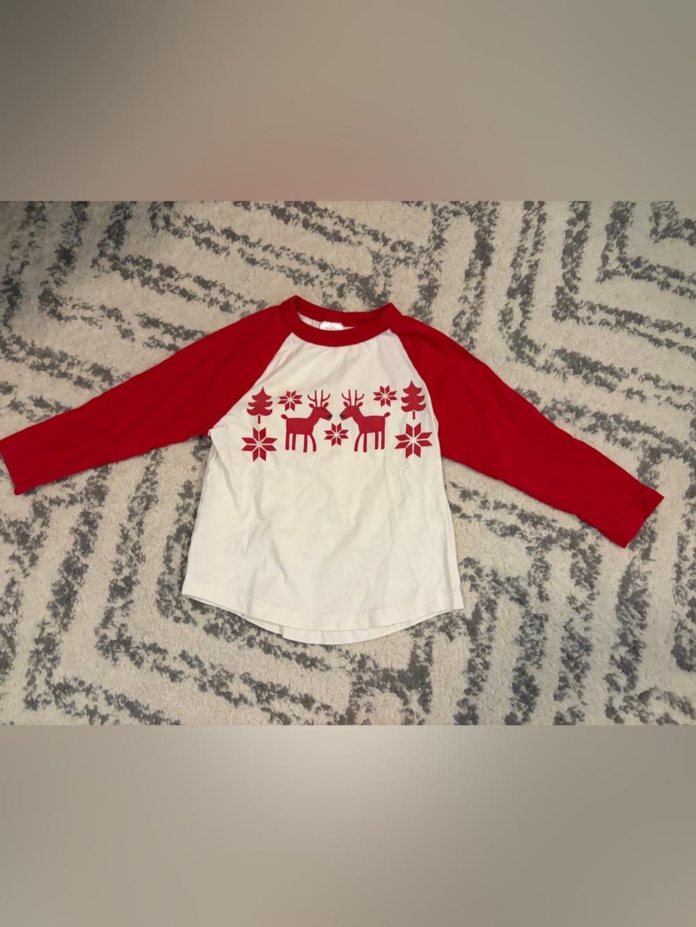 Hanna Andersson Red & White Reindeer Raglan Tee